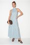 Women's Blue Polka Dot Halter Neck Halter Hem Ruffle Long Dress 382 60286388