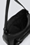 Women's Black Genuine Leather Zippered Gondola Baguette Shoulder Bag with Adjustable Extension Strap - 6
