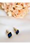 Steel Square Navy Blue Zircon Stone Earrings 2 cm - 2