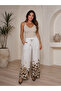 Leopard Pattern Linen Belted Trousers Standard Size 38 44 Size Compatible