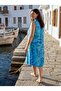 Women's Large Size Summer Midi Dress Shirt Buttoned Sleeveless Viscose Blue Patterned - 6