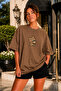 Premium Coffee Drinking Bear Printed Theme Unisex Oversize Women's T-Shirt Men's T-Shirt Cotton Oversize T-Shirt - 2