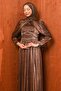 Brown Draped Janjan Evening Dress with Stones on the Waist - 3