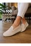 Women's Genuine Leather Mother's Shoes – 100% Genuine Soft Leather Inside and Out, Orthopedic, Flexible, Lightweight, and Comfortable Everyday Shoes in Cream Color