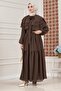 Ruffle Detailed Roza Hijab Dress-Brown