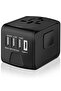 Universal International Travel Power Adapter with High Speed USB & Type-C Charger - Black