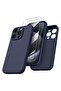 iPhone 15 Pro Max Shockproof Case with 2 Screen Protectors, Liquid Silicone Rubber - Navy Blue