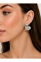 Brass Silver Color Embroidered Heart Model Women's Earrings - 2