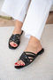Sley Knitted Detailed Women's Black Flat Slippers - 3