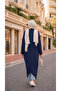 Asymmetrical Design Crossed Tunic Linen Aerobin Fabric-Navy Blue - 4