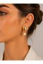 Brass Gold Color Heart Model Dangle Pearl Detail Women's Earrings - 2