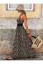 Women's Leopard Patterned Long Jersey Dress with Rope Straps at the Waist and Lace on the Back - 3