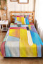 Geometric Yellow Blue Young Room Single Pique Set - Modern Color Block 160X220 cm Bedspread - 4