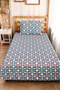 Navy Blue Geometric Youth Room Single Pique Set - Mint Salmon Retro 160X220 cm Bedspread - 4