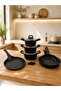 Obsidyen Complete Set 10 Piece Cast Granite Cookware, Pan and Crepe Pan Set 16-18-20 cm Deep Pot 20-24-28 cm Pan 26 cm Crepe Pan Black
