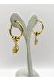 Steel Gold Stone Dangle Leaf Hoop Earrings - 4
