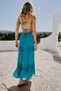 Petrol Color Strapless Backless Imported Bohemian Dress - 3