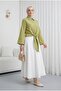 Tie-Waist Spanish Sleeve Poplin Shirt Blouse - Oil Green - 3