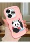 Infinix Smart 8 Plus Compatible Case Camera Protector Pink Silicone Couple Phone Case Panda Pattern