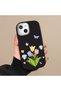iPhone 17E Compatible Case Camera Protector Black Silicone Couple Phone Case with Floral Pattern - 6