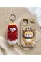 Combo Pack: 3D Cartoon Scalable Holder Silicone Case for iPhone 12/12 Pro & Fluffy Duck Keychain - Red & White - 3
