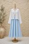 Baby Blue Flared Poplin Balloon Skirt - 2
