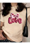 تي شيرت قطني كبير الحجم مطبوع عليه Love Bowknot