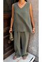Women's V-Neck Sleeveless Blouse Pants Modal Touch Woven Set - 2
