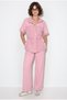 Women's Pink Modal Fabric Stand Collar Stopper Cardigan Wide Leg Pants Set 2664 60286402
