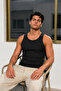 Men's Flexible Relaxed Black Ribbed Tank Top - 5