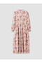 Burgundy High Neck Layered Dress with Belt at the Waist - 7