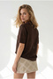 Women's Bitter Brown Polo Collar Floral Patterned Openwork Knitwear Blouse Blz-19003383 - 5