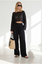 Women's Black Sequined Openwork Crop Knitwear Blouse Blz-19003423 - 2