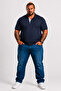 Men's Large Size Single Jersey Polo T-Shirt Classic Embroidered 26401 Navy Blue