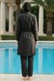 3-Piece Set Shirt Collar Half Zipper Waist Tie Burkini Parachute Fabric Hijab Swimsuit D63 - 2