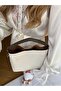 Knitted Leather Handle Linen Hand and Shoulder Bag Khaki - 6