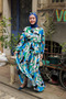 Patterned Satin Women's Hijab Dress with Elastic Waistband and Belt Detail - 2