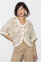 Women's Beige Embroidered V-Neck Buttoned Stripe Detailed Blouse 4216 60286423 - 3