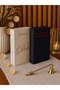 Fabric Decorative Book Box Set of 2 - Hidden Storage Box Navy Blue Modern Home Decoration