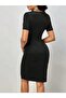 Women's Short Sleeve V-Neck Pleated Short Imported Crepe Dress - 3