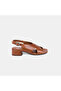Women's Brown Cross-Strapped Thick Heeled Leather Sandals - 2
