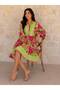 Women's Patterned Pompom Three Quarter Sleeve Viscose Fabric Dress 40-46 - 2