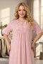 New Season Powder Crew Neck Lace Detailed Summer Buttoned Design Short Sleeve Plus Size (Oversized) Nightgown - 6