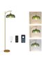 Gold Arc Floor Lamp with Green Glass Flower Shade, Dimmable, Height Adjustable, Vintage Boho Style for Living Room or Bedroom