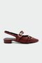 Round Buckle Detailed Pointed Toe Women's Burgundy Ballerinas - 2