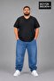 Süperlife Large Size Men's V-Neck Cotton Basic T-Shirt Navy Blue 3Xl-6Xl Spr26Bts509