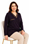 Women's Middle Age and Above V-Neck Patterned Mother Combed Cotton Blouse 30575 - 5