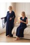 New Season Navy Blue Summer Stylish Lace Detailed Special Design Buttoned Princess Sleeve 100% Cotton Maternity Pajama Nightgown Set - 8