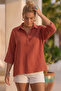 Yellow Shirt with Collar and Buttons, 3/4 Sleeves, Casual Muslin, Oversize Woven 67 55 - 5