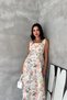 Women's Ecru Square Neck Floral Print Sleeveless Fitted Waist Midi Dress Nbk4670 - 2
